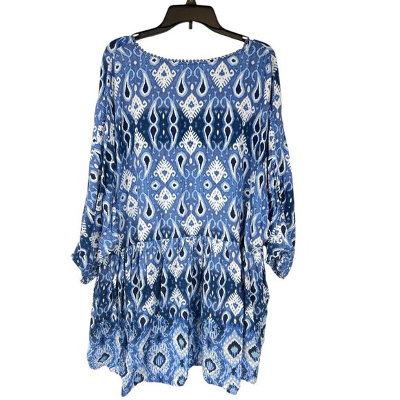 Avenue Womens Blue & White Boho Tunic Top With Button Details Size 22/24 - Picture 12 of 16